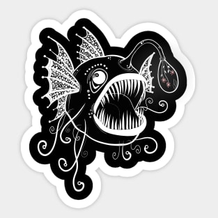 Angler fish with light bulb with flowers Sticker